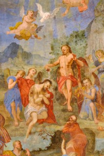 Baptism of Christ, fresco, St. Michael Parish Church, Bertoldshofen, Ostallgäu, Swabia, Bavaria,