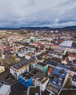 Aerial view of the city of Radolfzell am Lake Constance, residential buildings, residential areas,