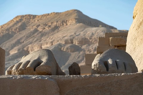 Luxor, Egypt. December 13th 2022 Part of a statue of the fallen Ozymandias Colossus, at the