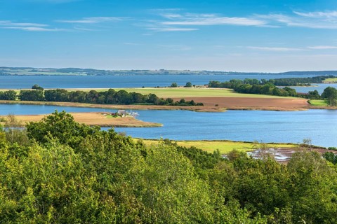 View of the lagoon landscape, Großer Jasmund Bodden, Rügen Island, Mecklenburg-Western Pomerania,