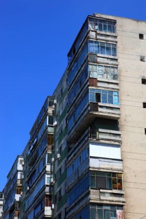 Romania, capital Bucharest, Bucuresti, old prefabricated buildings in Ceausescu style in the center