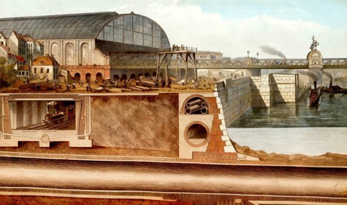 Shematical cross-sectional view of the Thames Embankment, 1867, 19th century, London, England,