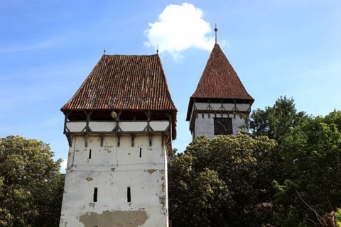 Gate tower of the fortified church in Agnita, German Agnetheln, Transylvanian-Saxon Ognitheln, a