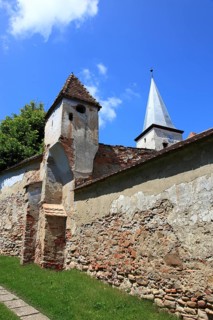 Part of the fortified church of Mosna, outer wall, German Meschen or Mäschen, community in Sibiu