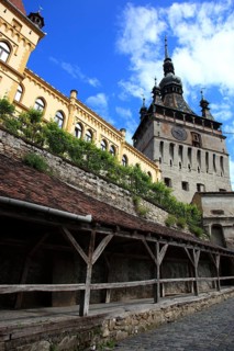 Romania, hour tower in the historic old town of Sighisoara, German Sighisoara, town in Mures
