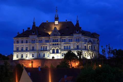 Romania, view of the town hall in the historic old town of Sighisoara, German Sighisoara, town in