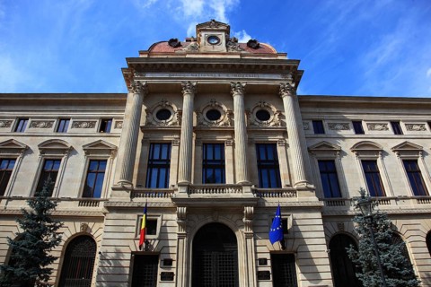 Romania, capital Bucharest, Bucuresti, Romanian National Bank building in the old town, is the