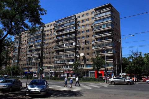 Romania, capital Bucharest, Bucuresti, old prefabricated buildings in Ceausescu style in the center
