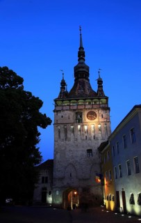 Romania, hour tower in the historic old town of Sighisoara, German Sighisoara, town in Mures