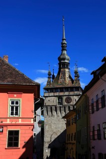 Romania, the hour tower in the historic old town of Sighisoara, German Sighisoara, town in Mures