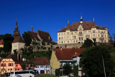 Romania, view of the upper town of the historic old town of Sighisoara, German Sighisoara, town in