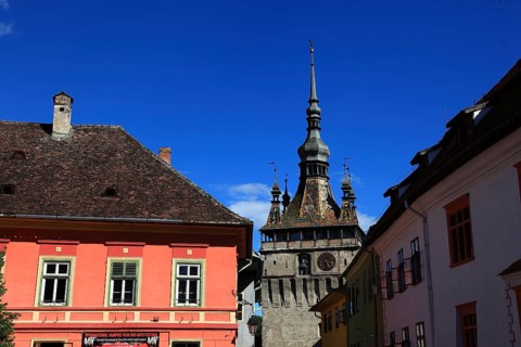 Romania, the hour tower in the historic old town of Sighisoara, German Sighisoara, town in Mures