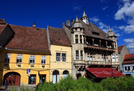 Romania, houses in the historic old town of Sighisoara, German Sighisoara, town in Mures district