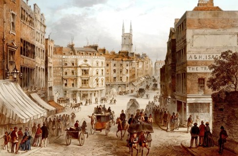Holborn valley and Snow Hill before the construction of the viaduct, City of London, 1862, England,