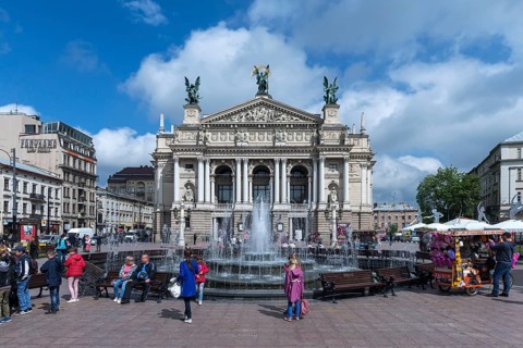 Opera House with Opera Fountain, Lviv, Ukraine