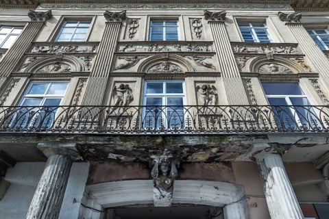 Figurative reliefs on a 19th century house façade, Lemberg, Ukraine