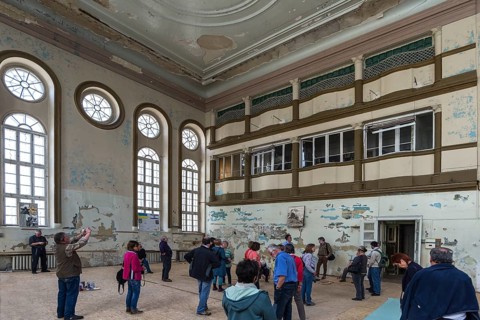 Destroyed interior of the Hasidic Synagogue including Jacob Gansel Schul, is being restored,