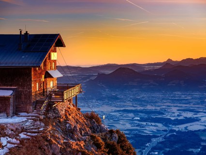 Reichenhaller Haus am Hochstaufen at sunrise, below Salzburg, Bad Reichenhall, Berchtesgadener