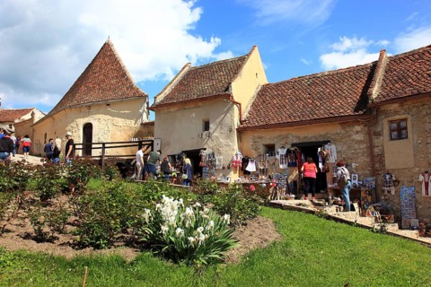 Historic buildings in the courtyard of Rosenau Castle, Cetatea Rasnov near Brasov, Brasov,