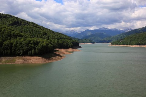 Lake Vidraru, Lacul Vidraru, an artificial reservoir in the Arges Valley in the Fagaras Mountains,
