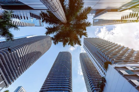 Miami skyline with high-rise real estate in the Brickell district of Miami, USA