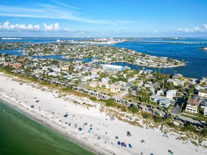 St. Pete Beach near Saint Petersburg Florida beach and sea from above Aerial view in St Pete Beach,