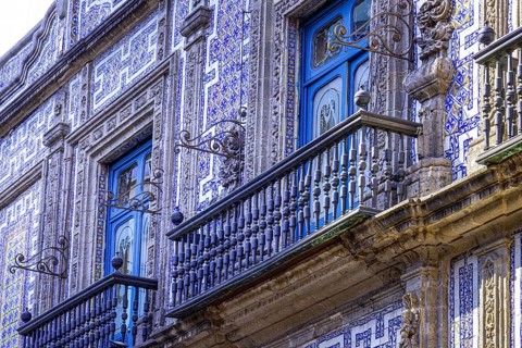 Mexico City streets in historic center Zocalo. Typical mexican architecture