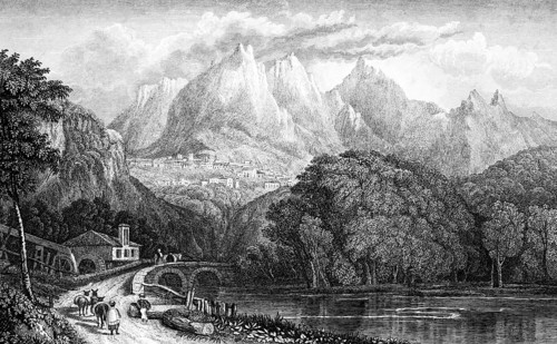 Mountain landscape with the village of Sintra near Lisbon, Portugal, natural landscape, lake,