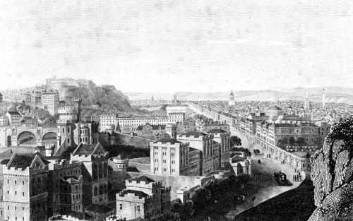 Highstreet Royal Mile, Old Town, Edinburgh Castle, Edinburgh, Scotland, cityscape seen from Calton