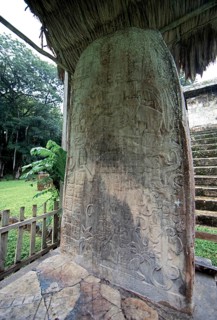 Hieroglyphic Stele in the Seibal or El Ceibal Archaeological Site, Mayan Ruined City in the