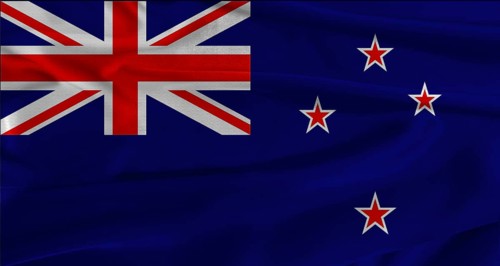 Flag of New Zealand with fabric textured background. Close up of National flag of New Zealand with