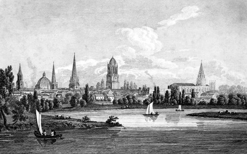 Cityscape of the university town of Oxford on the Thames, County Oxfordshire, England, churches,