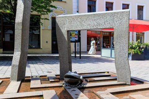 Water feature in the Burgstraße pedestrian zone, Freiberg, Saxony, Germany