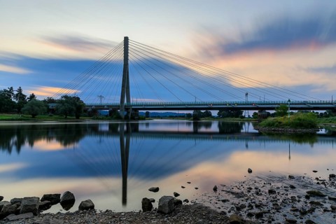 Niederwartha Bridge across the Elbe at morning light, Niederwartha, Dresden, Saxony, Germany