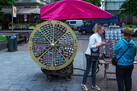 Souvenir stand at Opera Square, Lviv, Ukraine