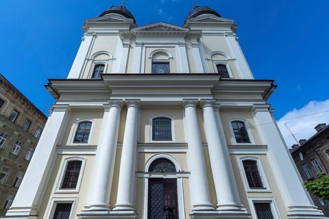 Main façade of the Lviv Transfiguration Church, Lviv, Ukraine