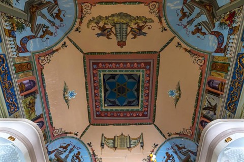 Vaulted ceiling paintings in the interior of the Tsori Gilod Synagogue, Lviv, Ukraine