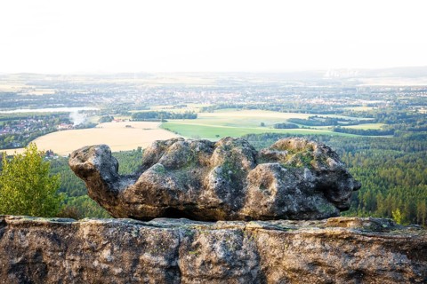Turtle rock formation on Mount Töpfer near Oybin with views of Zittau and as far as Poland, Zittau