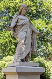 Large figure of Jesus Christ with outstretched arms at the Neschwitz cemetery, Upper Lusatia,
