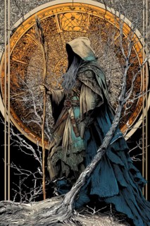 Modern representation of tarot card The Hermit symbolizing enlightenment, soul searching,