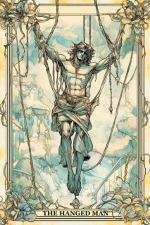 Modern representation of tarot card The Hanged Man symbolizing uncertainty, lack of direction,