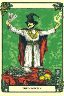 Classical representation of tarot card The Magician symbolizing power, influence, skill, ability,