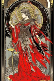 Modern representation of tarot card The Justice symbolizing justice, law, truth, honesty,