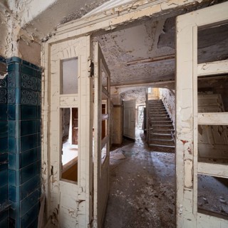 Staircase of a former sanatorium, Lost Place, Thuringia, Germany