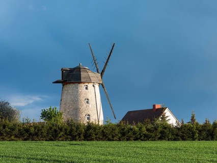 Tower windmill in the village of Ebersroda, Saxony-Anhalt, Germany