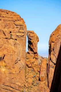 Distinctive rock formation with blue sky and barren desert landscape in Spitzkoppe, Spitzkoppe,