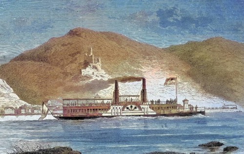 The new Rhine steamer, steamship on the Rhine called Humboldt/The new Rhine Steamer, steam boat on