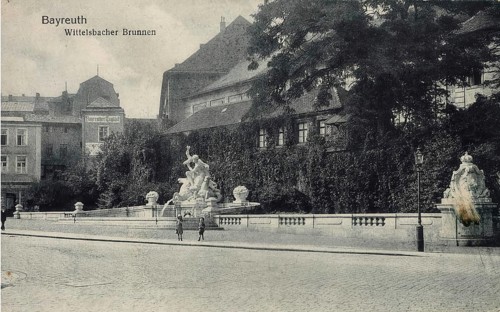 Historical postcard around 1910, Wittelsbacher Brunnen in Bayreuth, Upper Franconia, Bavaria,