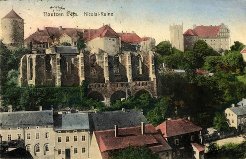 Historical postcard around 1900, Bautzen, Nicolai ruins, Saxony, Germany, digital reproduction of a