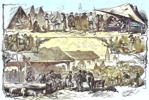Market day in a village in Puszta, Hungary/Market day in a village in the Puszta, Hungary,